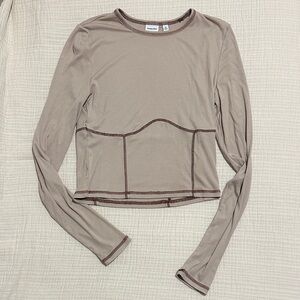Aritzia/Sunday Best Brown Stitched Longsleeve Tee